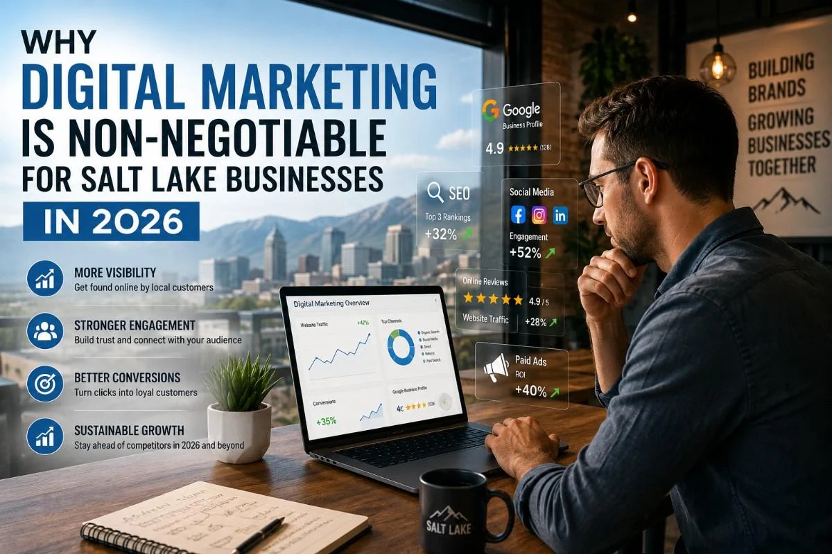 Salt Lake business owner viewing digital marketing analytics.
